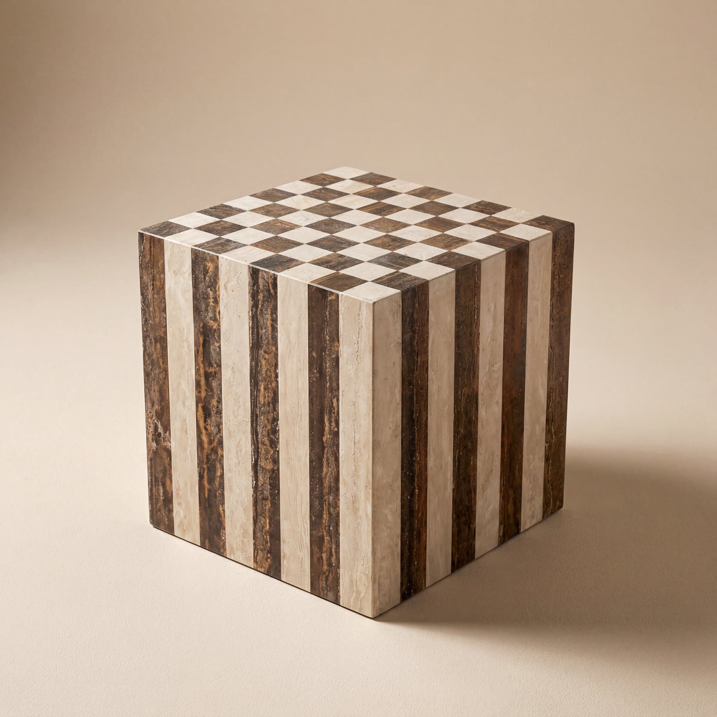 Checkmate Side Table — Tiramisu & Brown Travertine view 1