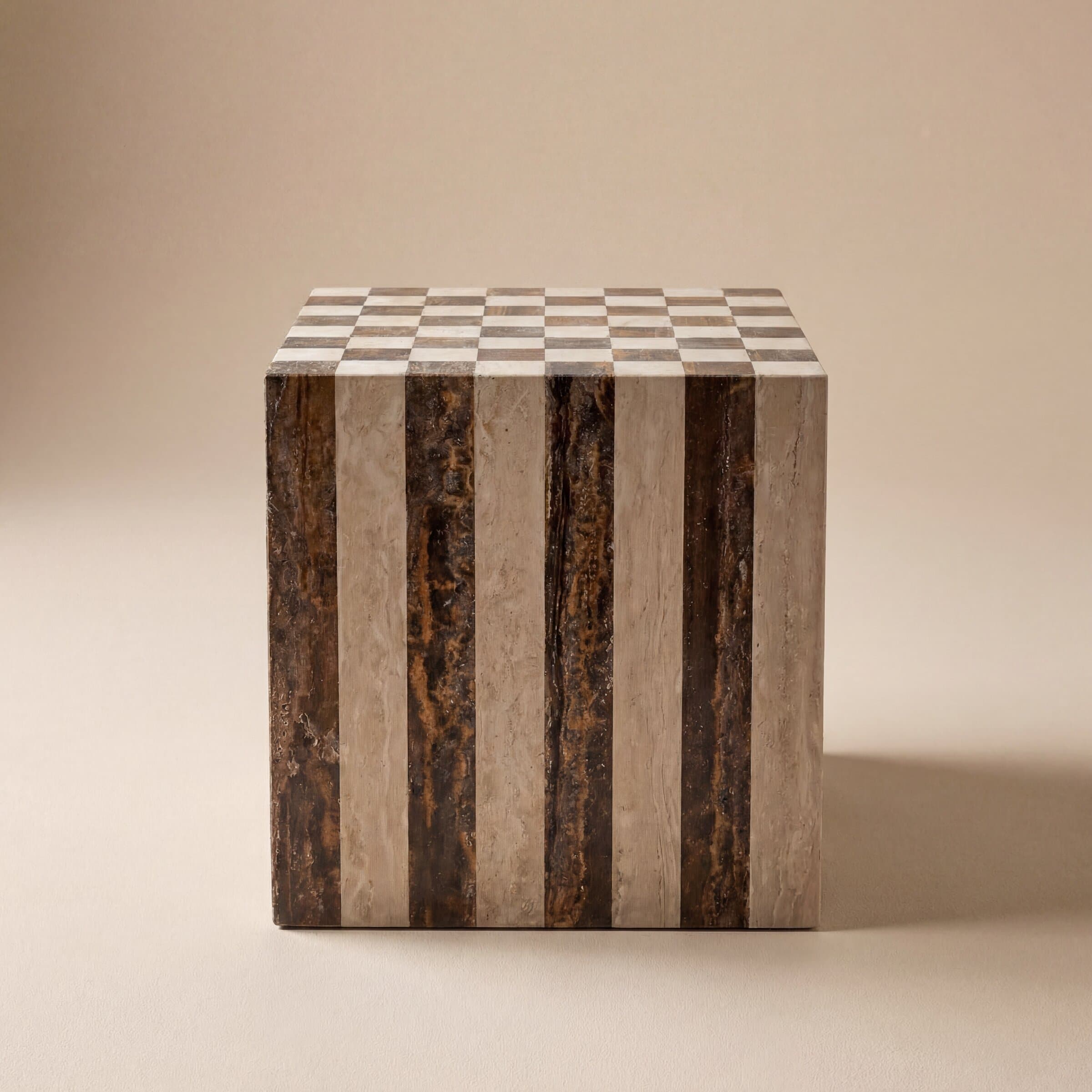 Checkmate Side Table — Tiramisu & Brown Travertine view 3