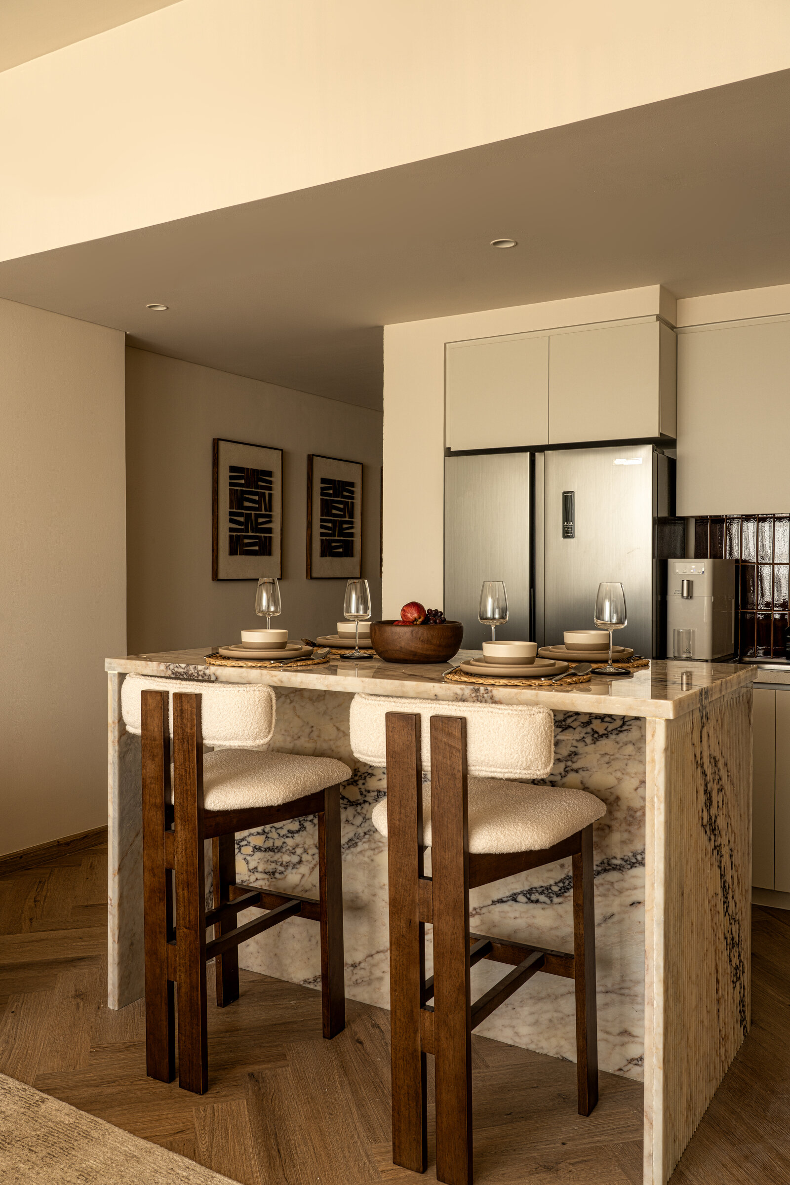 Dune Kitchen Island in Travertine at Seraya Residence 47